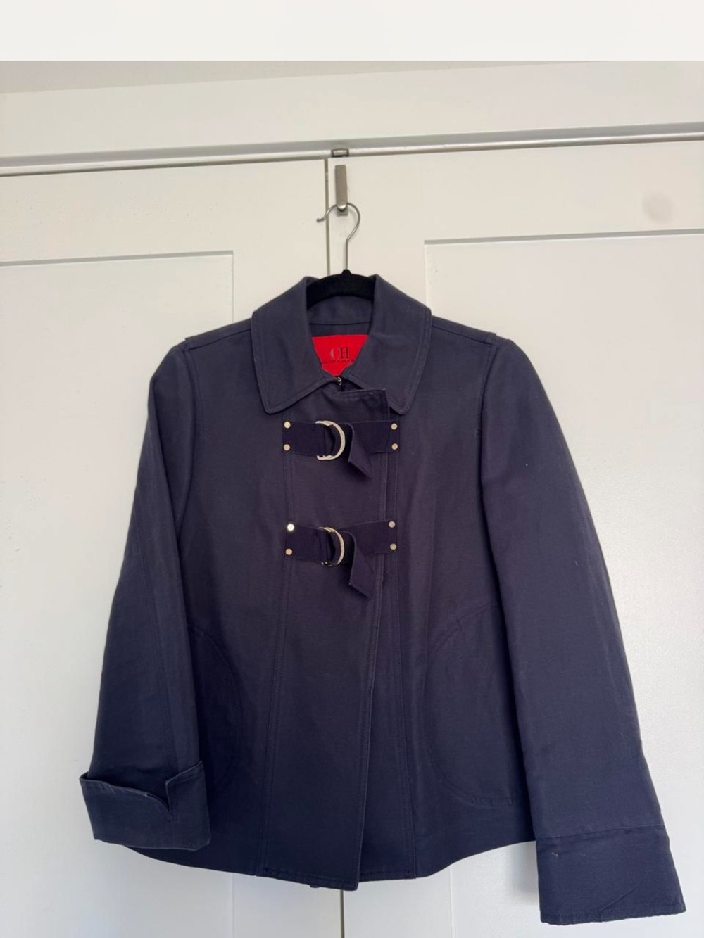 Carolina Herrera Navy Buckle-Front Trench Coat